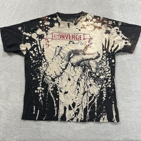 Cinder Block Converge Tshirt Tee Men XL Black Tie Dye Heart Print Rock Vintage